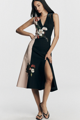 By Anthropologie Sleeveless V-Neck Deco A-Line Dress