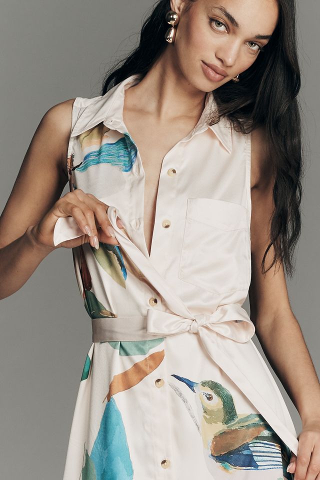 Maeve x Raven Roxanne Mona Silky Sleeveless Belted Shirt Dress