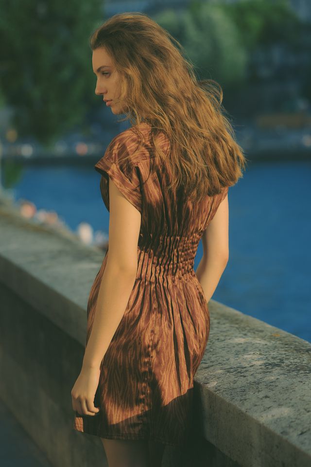 Linded Silken Pleated Shirtdress by Pilcro #3
