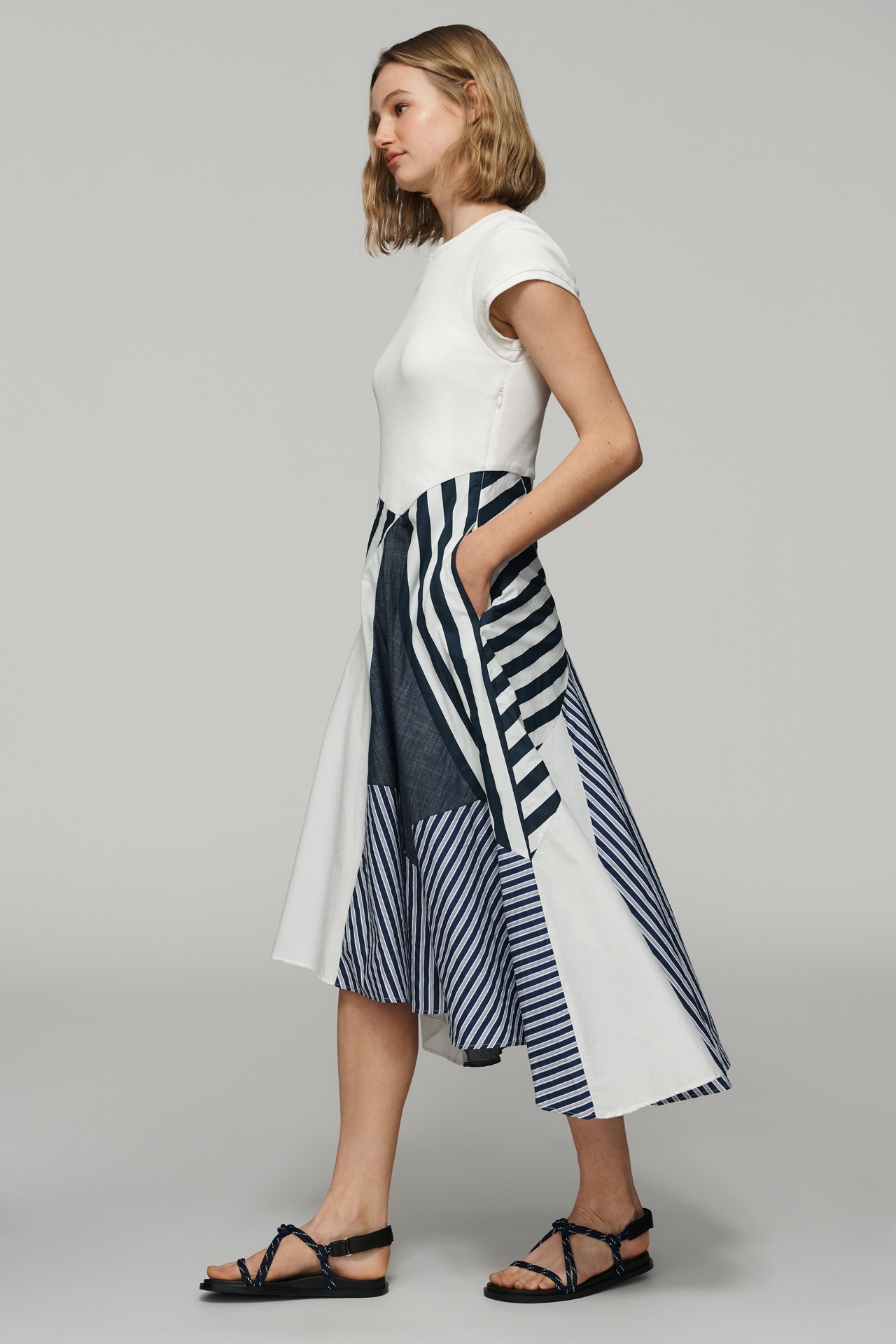 Maeve Twofer Patchwork Midi Dress