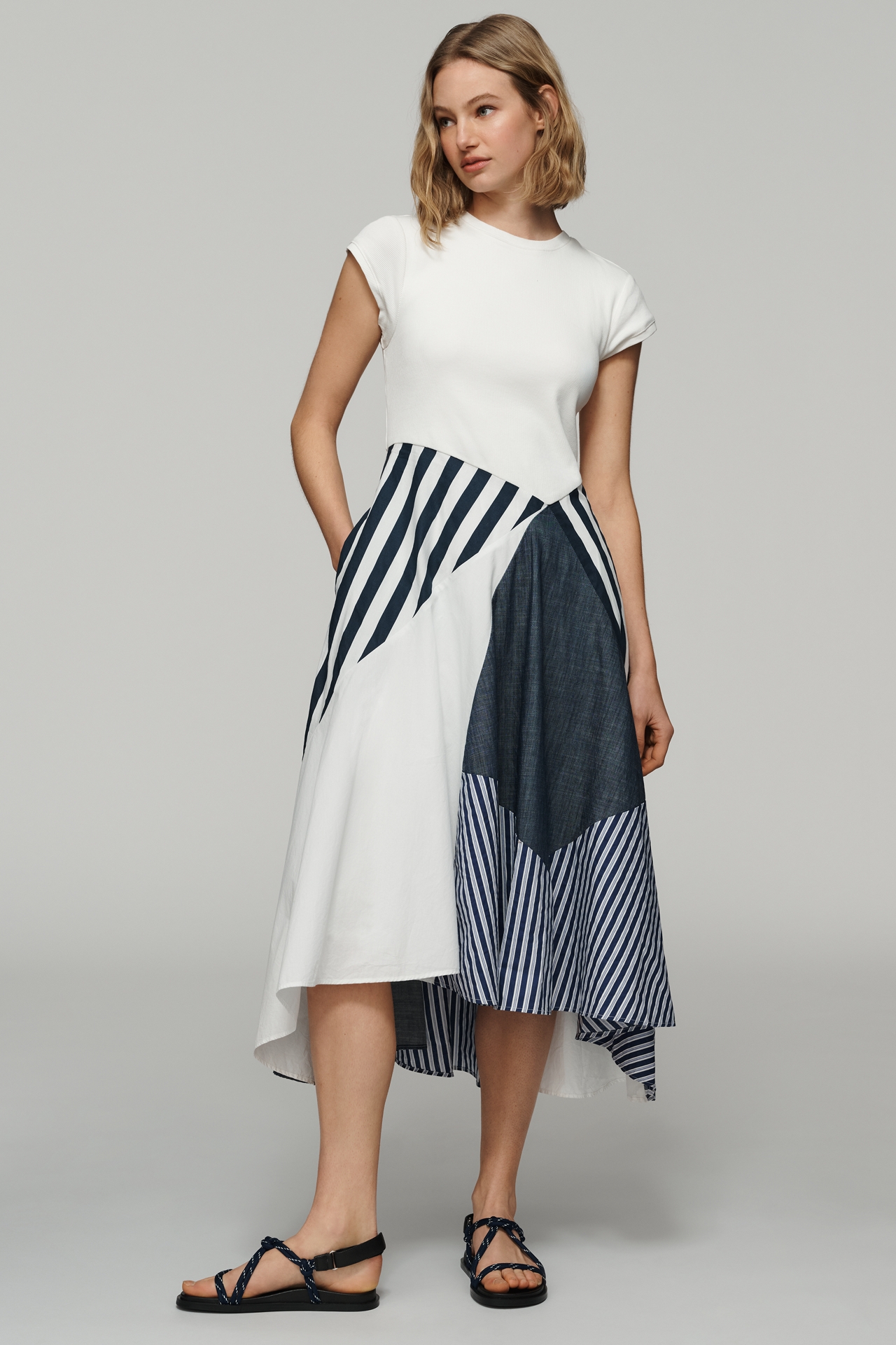 Maeve Twofer Patchwork Midi Dress