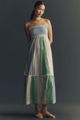 Maeve Abito Midi Senza Spalline in Cotone a Blocchi di Colore