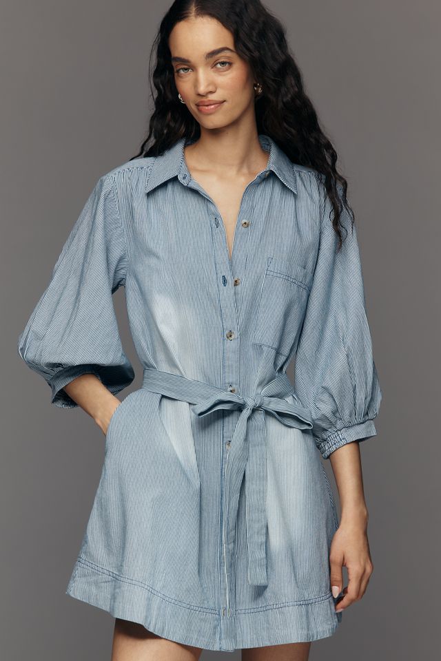 Maeve Mona Denim Mini Shirtdress | Anthropologie