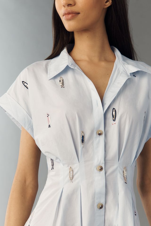 By Anthropologie 100% Cotton Poplin Novelty Mini Shirtdress #1