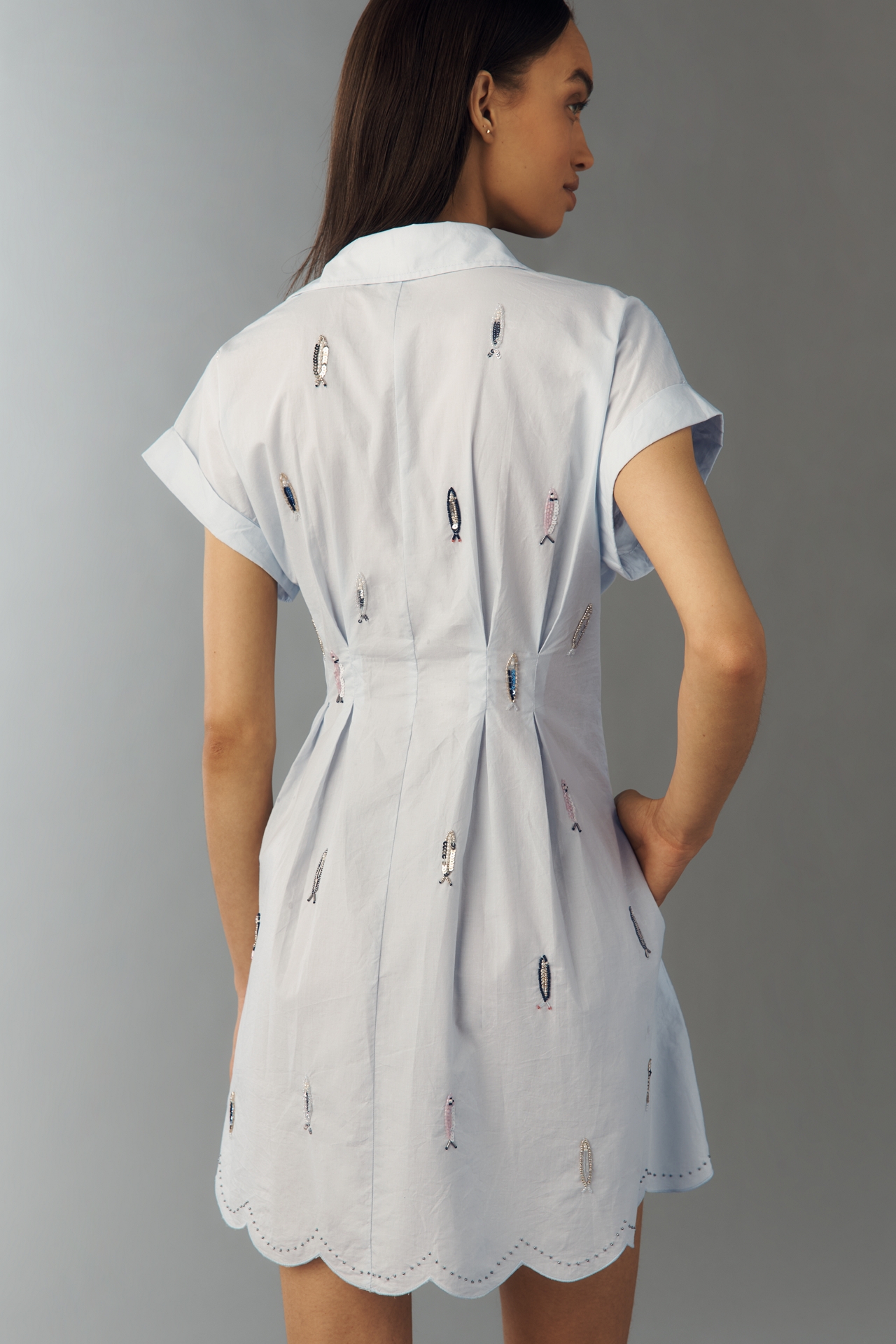 By Anthropologie 100% Cotton Poplin Novelty Mini Shirtdress