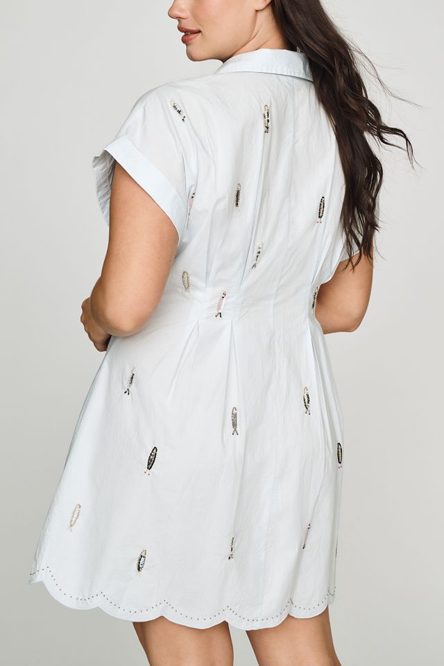By Anthropologie 100% Cotton Poplin Novelty Mini Shirtdress #7