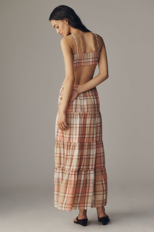 chinese dress ladies Brown Plaid Sleeveless Maxi Dress – PinkBlush