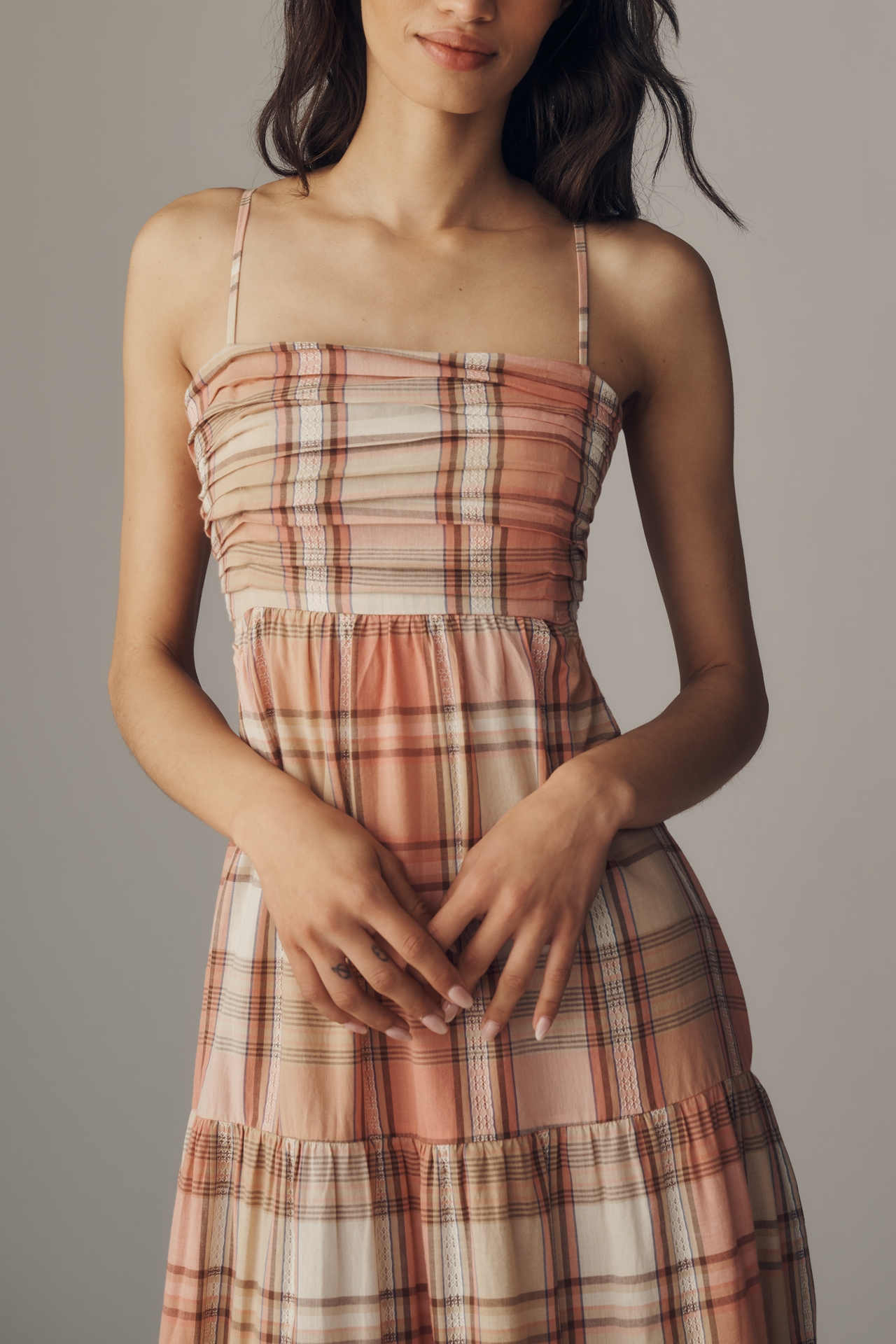 Maeve Strapless Plaid Maxi Dress