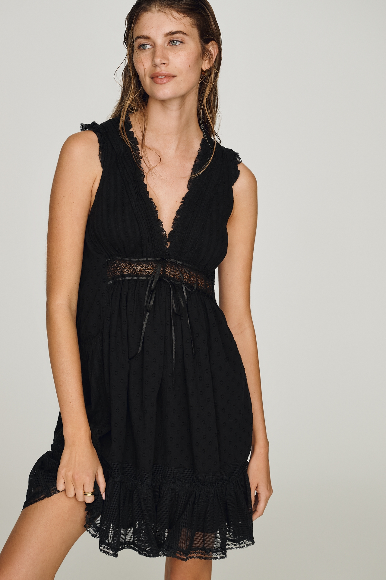 By Anthropologie Cotton Ruffle Mini Dress