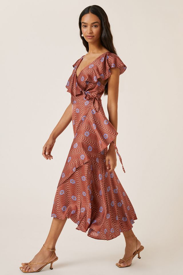 Ruffle sleeve store wrap dress