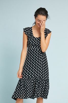 anthropologie green polka dot dress