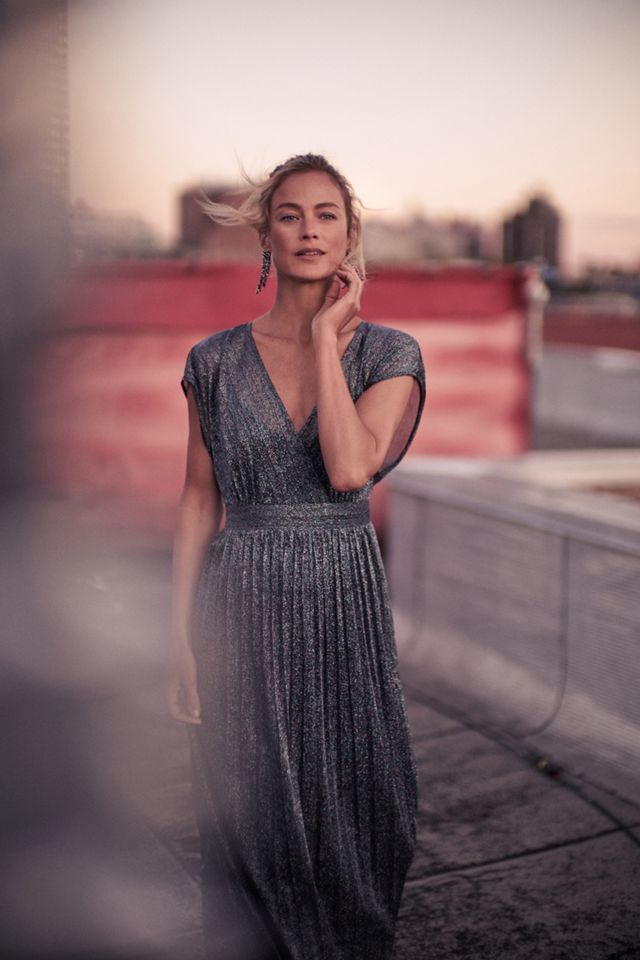 Pleated Metallic Wrap Dress #4