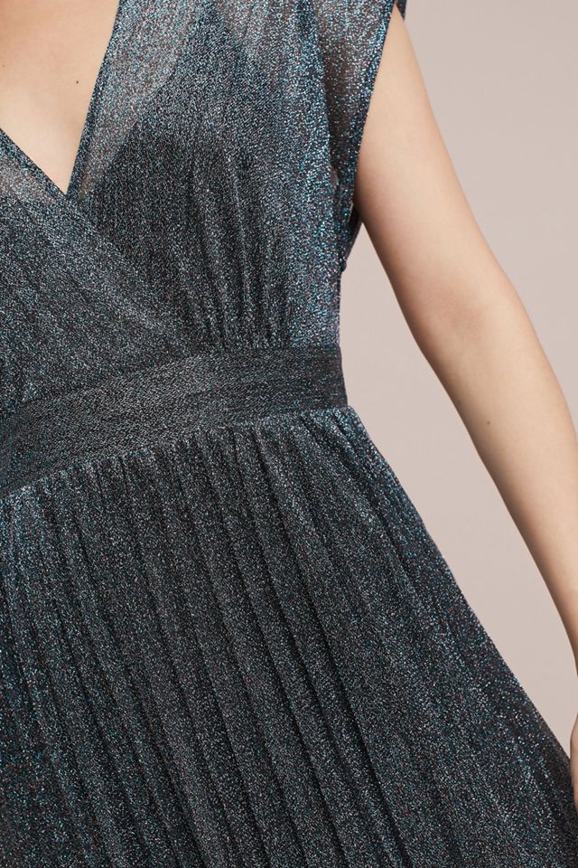 Pleated Metallic Wrap Dress #1