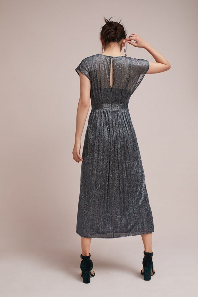 Pleated Metallic Wrap Dress #3