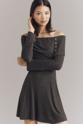 By Anthropologie Off-shoulder Sweater Dress In Gray