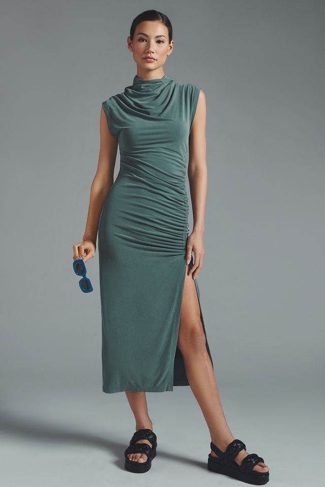 The Maya Ruched Cowl-Neck Dress: Cupro Edition #4