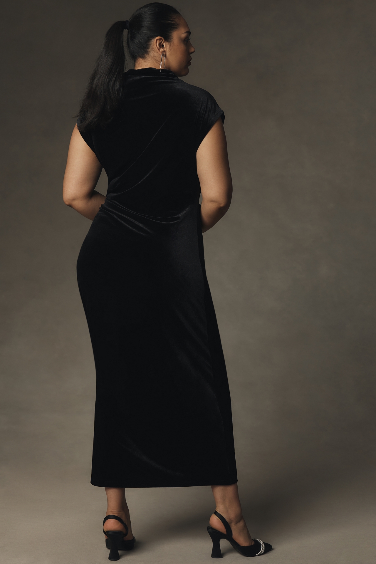 The Maya Stretch Velvet Cowl-Neck Dress
