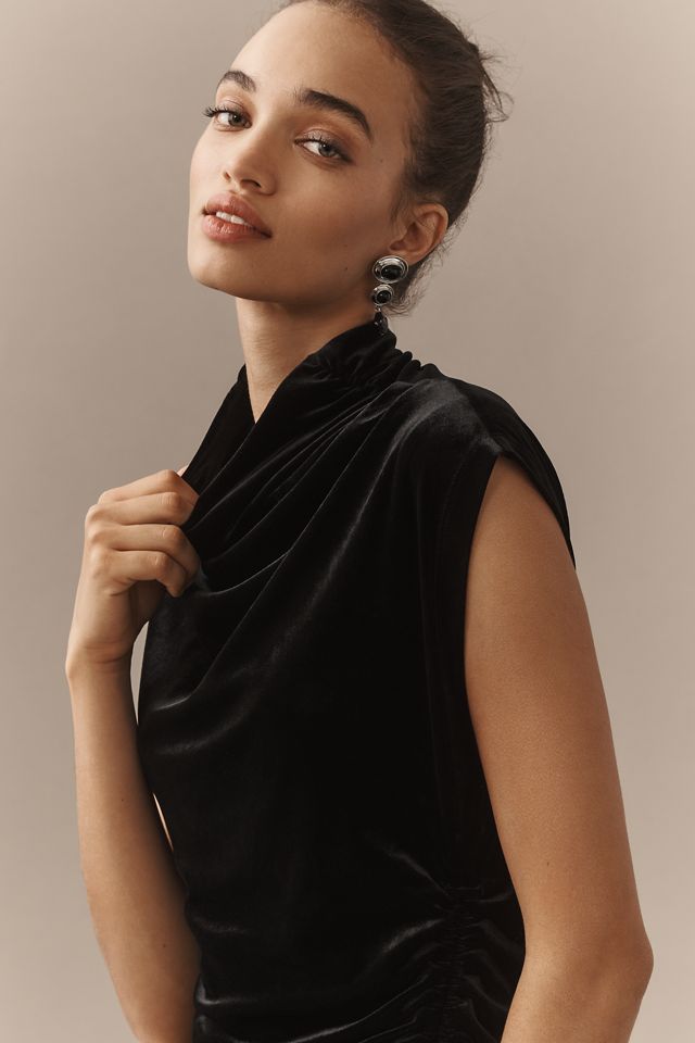 The Maya Ruched Cowl-Neck Midi Dress: Velvet Edition #4