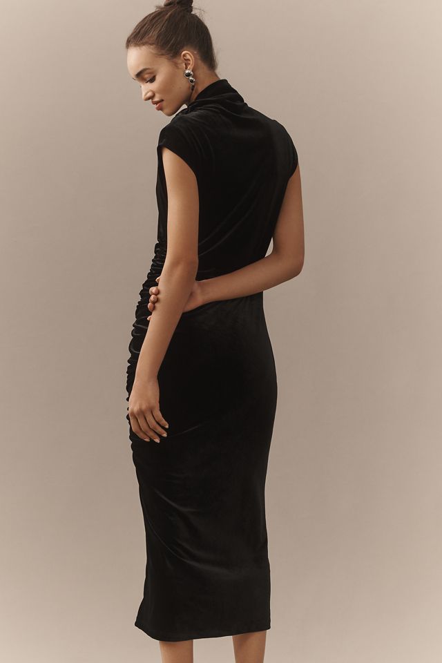 The Maya Ruched Cowl-Neck Midi Dress: Velvet Edition #5