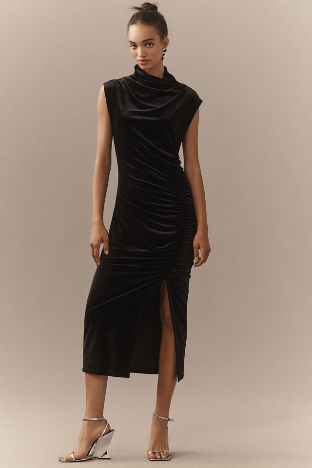 The Maya Ruched Cowl-Neck Midi Dress: Velvet Edition #3