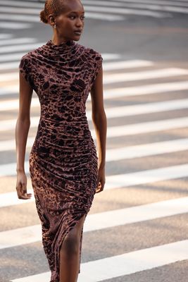 The Maya Stretch Velvet Cowl-Neck Dress
