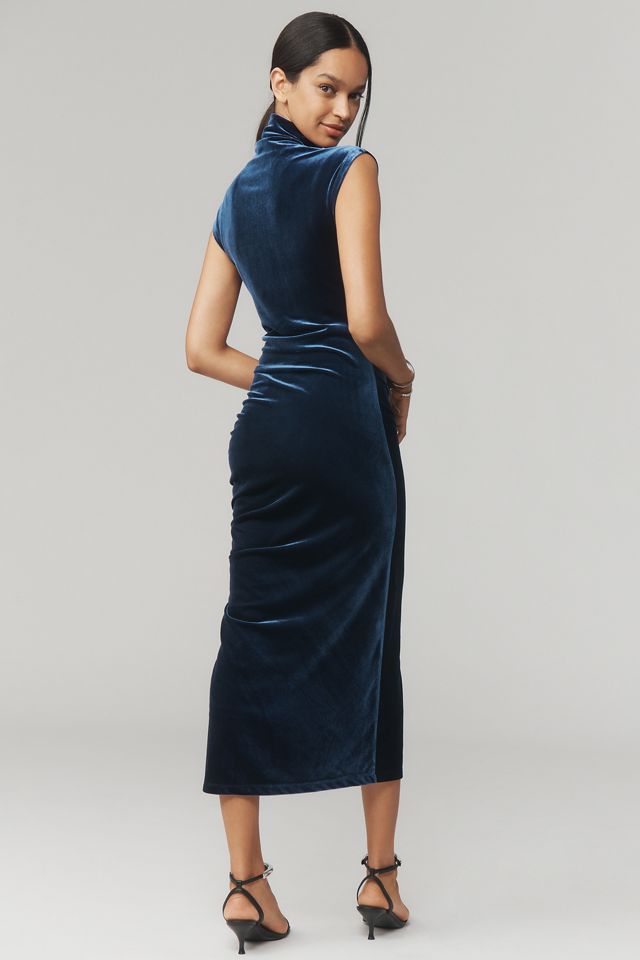 the maya ruched cowl neck dress stretch velvet edition New Anthropologie The Maya Ruched Cowl-Neck Dress Stretch Velvet Size SP