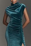 The Maya Ruched Cowl-Neck Dress: Stretch Velvet Edition