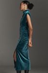 The Maya Ruched Cowl-Neck Dress: Stretch Velvet Edition