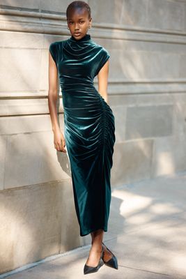 The Maya Stretch Velvet Cowl-Neck Dress