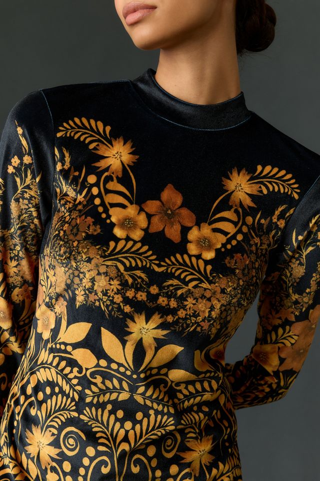 By Anthropologie Long-Sleeve Printed Velvet Mini Dress #2