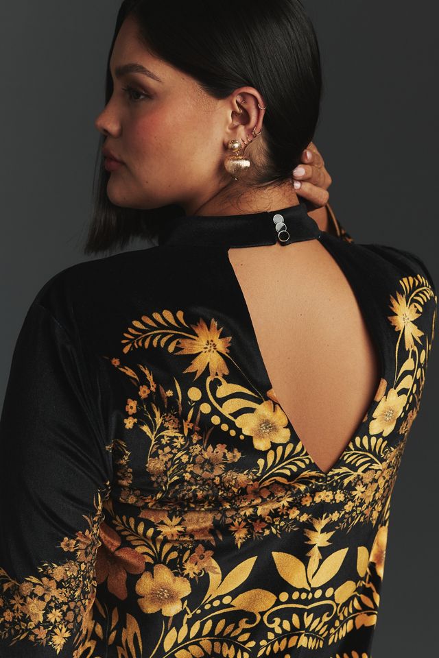 By Anthropologie Long-Sleeve Printed Velvet Mini Dress #5