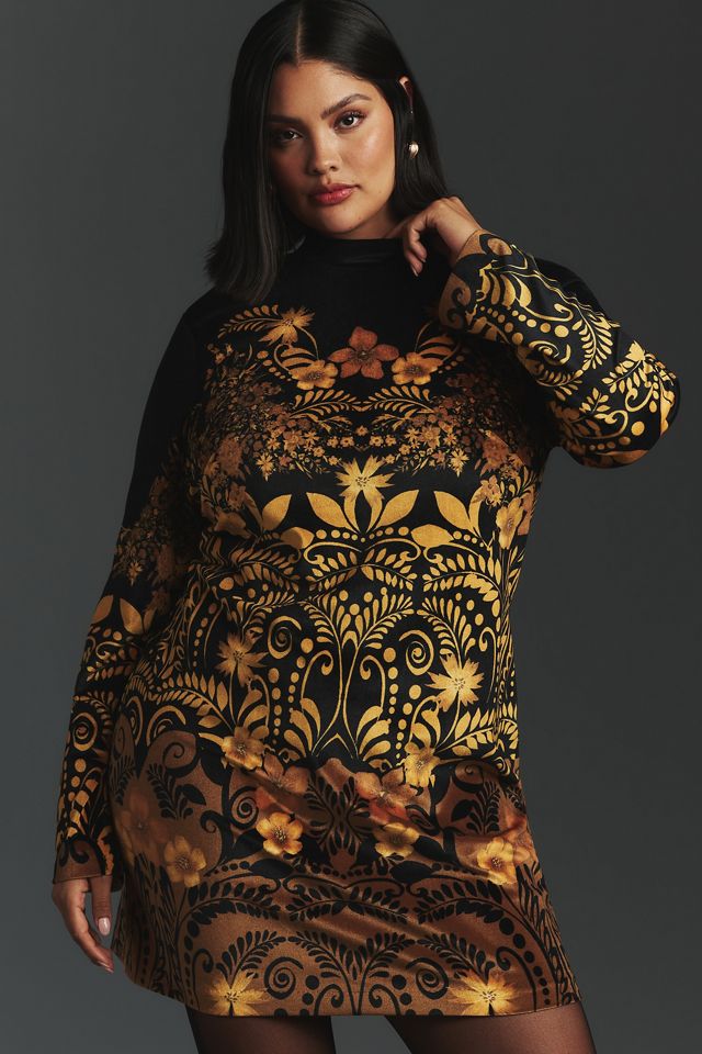 By Anthropologie Long-Sleeve Printed Velvet Mini Dress #6