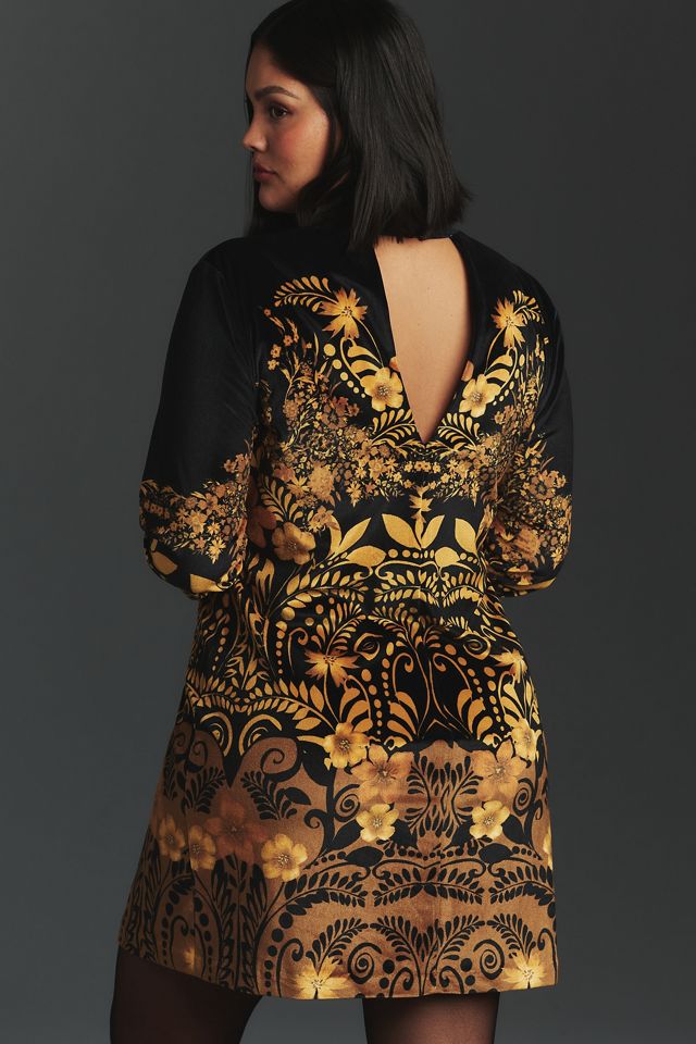 By Anthropologie Long-Sleeve Printed Velvet Mini Dress #7