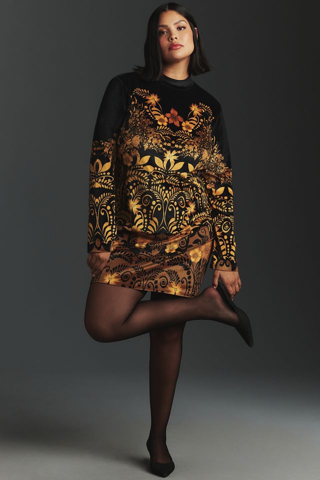 By Anthropologie Long-Sleeve Printed Velvet Mini Dress #4