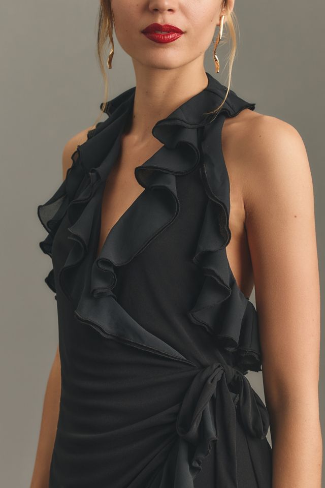 Vestido Midi Asimétrico con Volantes y Escote Halter de Anthropologie #1