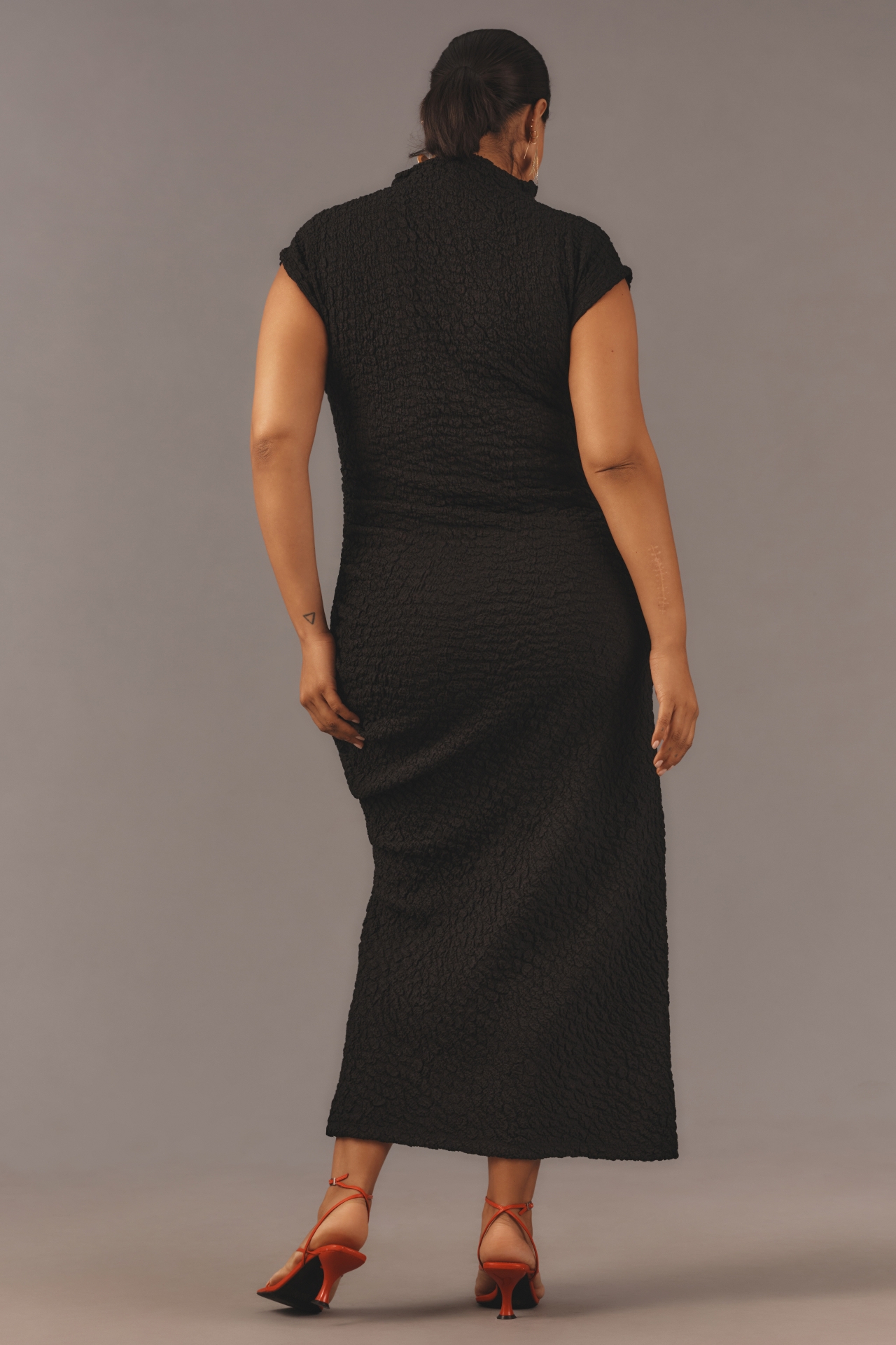 The Maya Ruched Cowl-Neck Dress: Textured Edition