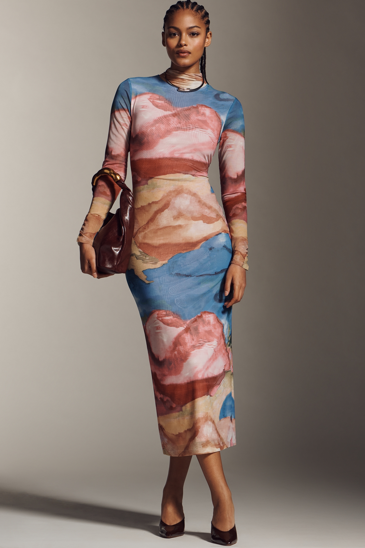 By Anthropologie Mock-Neck Knit Maxi Dress