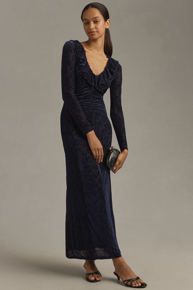 By Anthropologie Velvet Ruched Maxi Dress Anthropologie