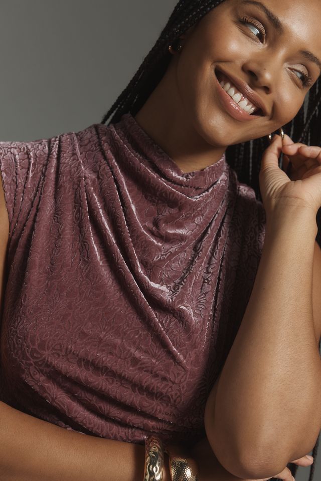 The Maya Ruched Cowl-Neck Dress: Mesh Edition: Velvet Edition #7