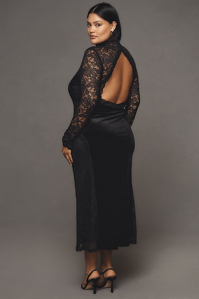 anthropologie black dress Strapless Gauze Maxi by in Black, Size: Medium style seams to the front for a sculpting effect. By Anthropologie Long-Sleeve Cowl-Back Maxi