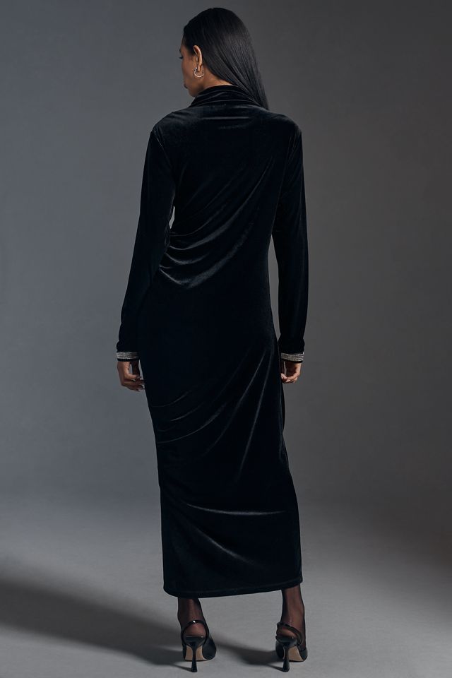 The Maya Ruched Cowl-Neck Dress: Velvet Long-Sleeve Edition #1