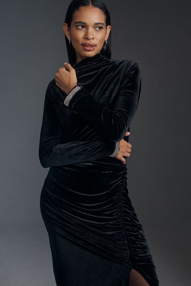 The Maya Ruched Cowl-Neck Dress: Velvet Long-Sleeve Edition #2