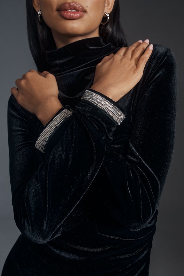 The Maya Ruched Cowl-Neck Dress: Velvet Long-Sleeve Edition #3
