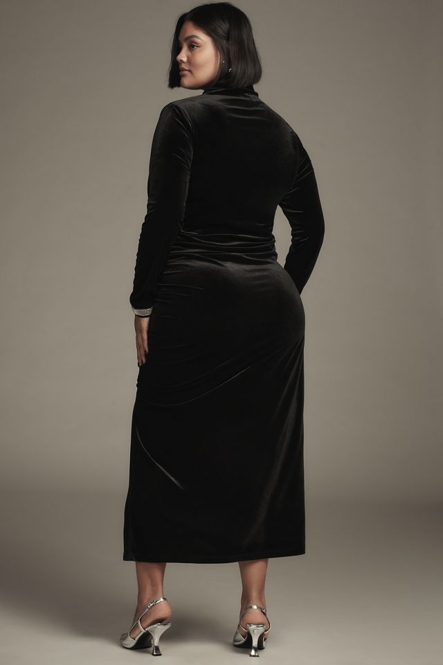 The Maya Ruched Cowl-Neck Dress: Velvet Long-Sleeve Edition #5