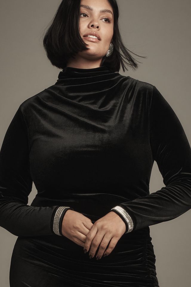 The Maya Ruched Cowl-Neck Dress: Velvet Long-Sleeve Edition #6