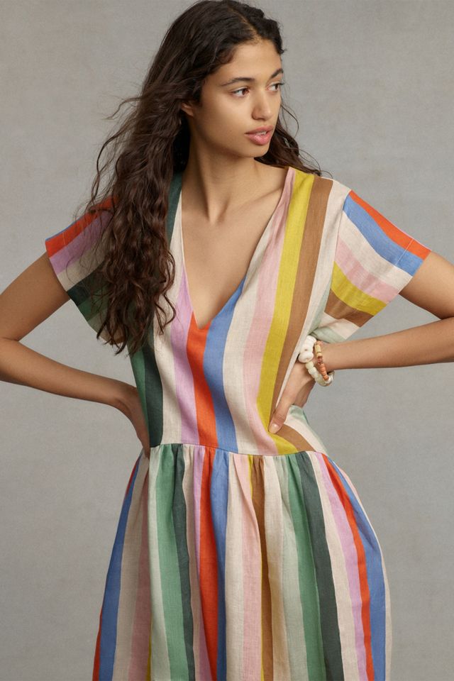 WHIT TWO Striped Linen Midi Dress #1