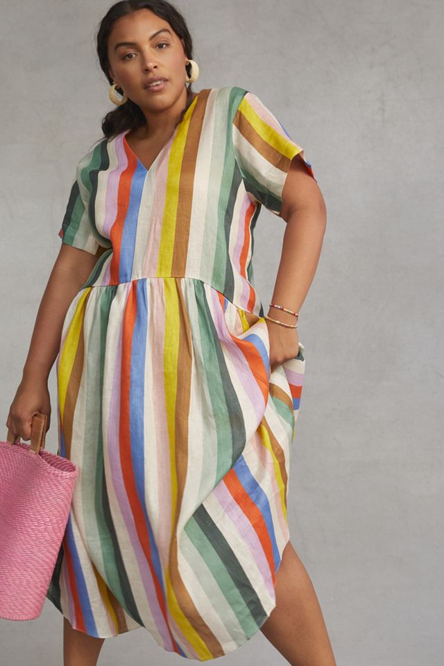WHIT TWO Striped Linen Midi Dress #6