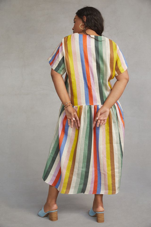 WHIT TWO Striped Linen Midi Dress #7