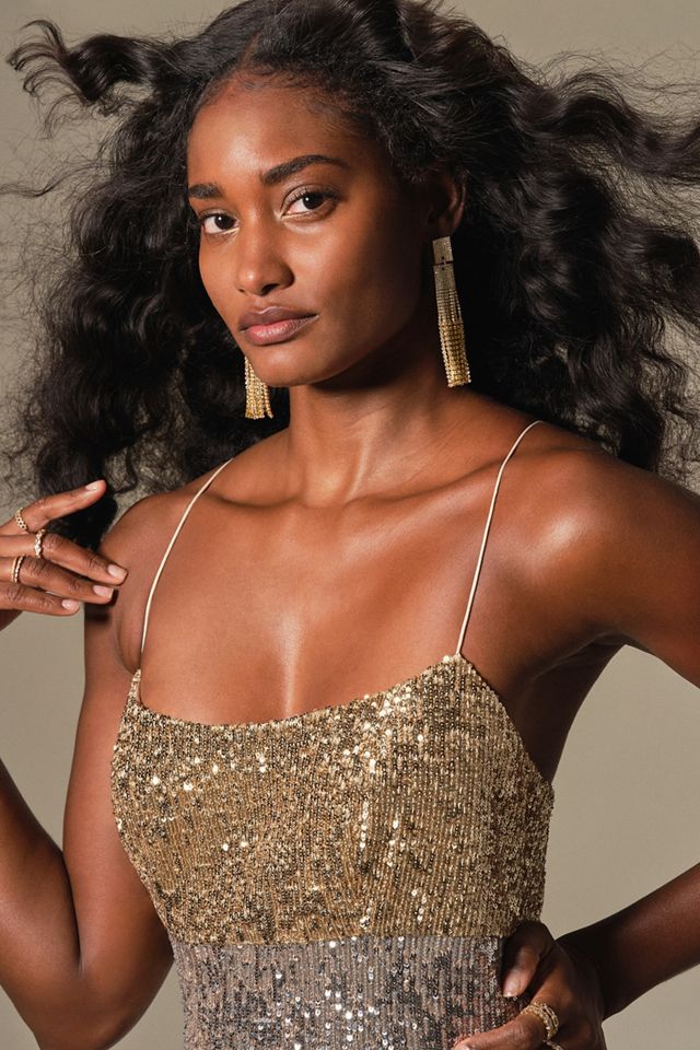 sachin and babi gold dress & Colorblocked Sequined Midi Sequin dress