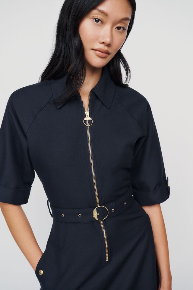 Barbour Arlene Leather Trim Zip Front Midi Dress #1